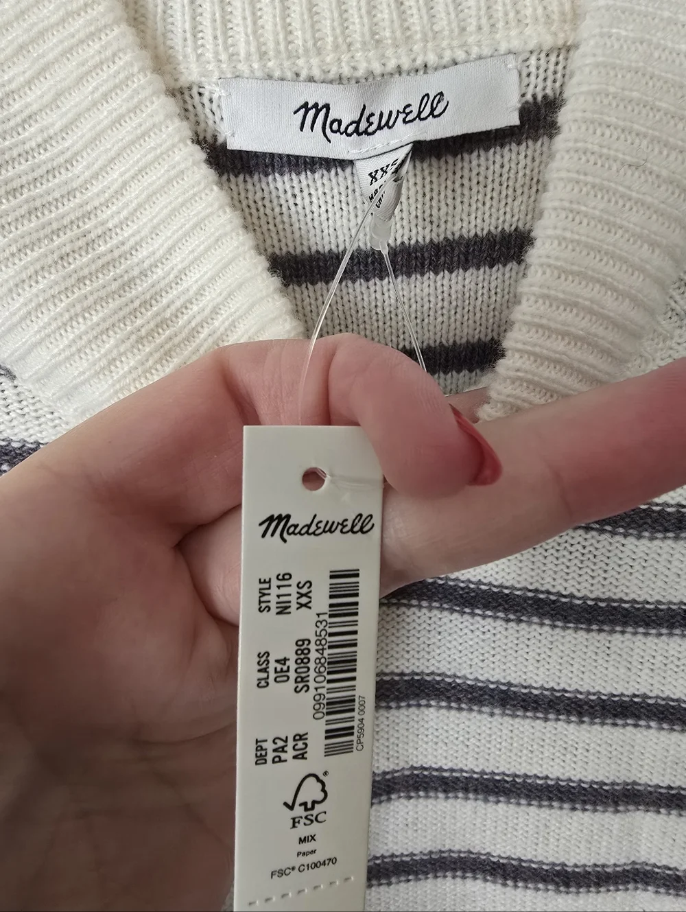 Madewell Stripe-Play Mockneck Pullover Sweater NI116 XXS Ivory Grey Merino Wool - Picture 7 of 8